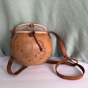 Boho vintage bamboo hard shell handbag